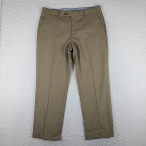 BALLIN Pants Mens 36x29 Tan Brown Cuffed 120's Wool Trousers Dress Slacks